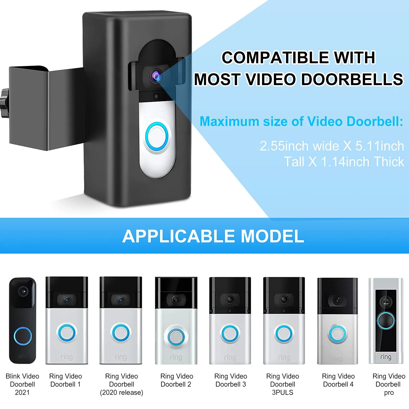 Video Doorbell Mount Anti-Theft Door Mount for Ring Video 4/3/3 Plus/2/1/ Pro Pro 2 video doorbell mounting bracket