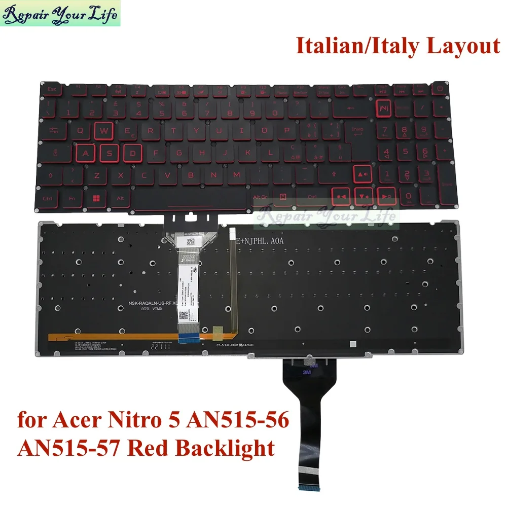 Pt-br Teclado Retroiluminado Vermelho para Acer Nitro An51556 An515-57 An517-52 An517-53 Teclado Brasileiro Italiano Retroiluminação Lg05p1 N14brl
