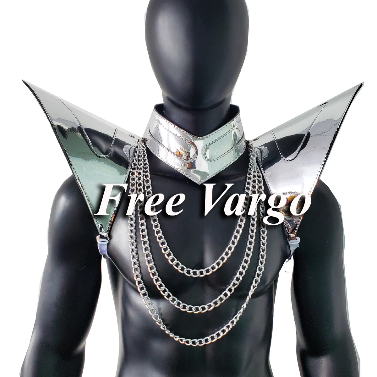 

Burning Man Holographic Silver Shoulder Pads Armor with Chain ,Rave Festival Costume Shoulder Piece Armor Outfit Clothing