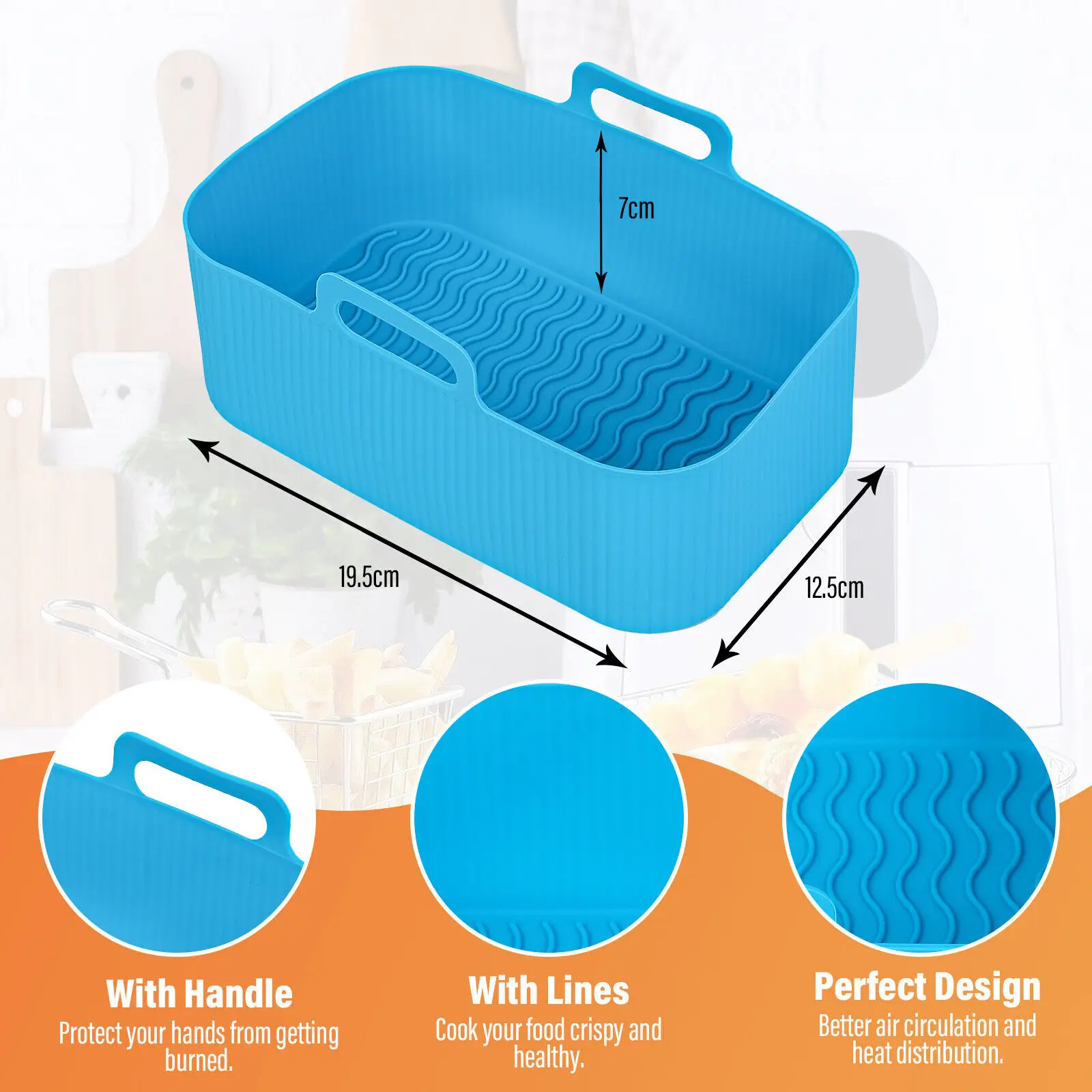 19.5cm Reusable Airfryer Silicone Basket Molds for Air Fryer Oven Baking Tray Cooking Air Fryer Silicone Pot Kitchen Accessories