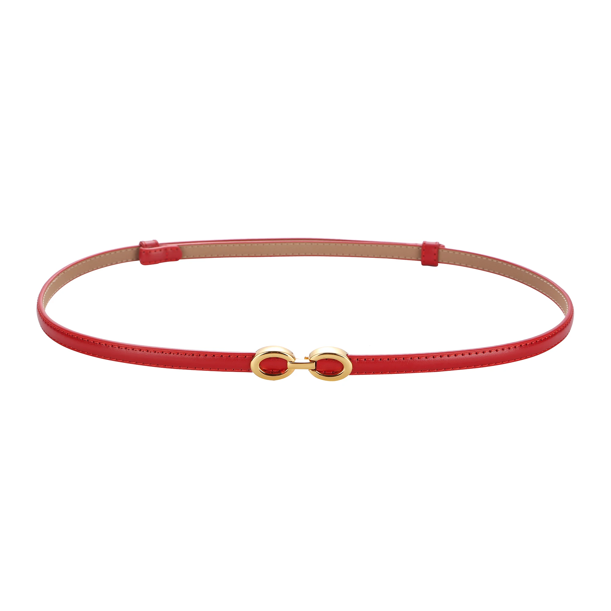 Women's Thin Leather Belt 1cm Gold Oval Snap Buckle Minimalist Business Belt for Suits Dresses Office Wear