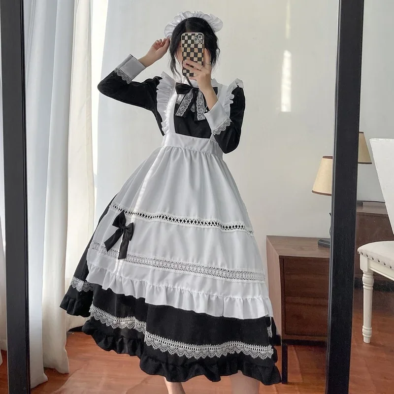Plus Size Lolita Dress Anime Cosplay School Girl Maid Uniform Goth Lolita Medieval Dress Long Sleeve Apron Outfits lolita dress lolita suspender dress lolita cosplay costumes suspender dress lolita skirt lolita blouses