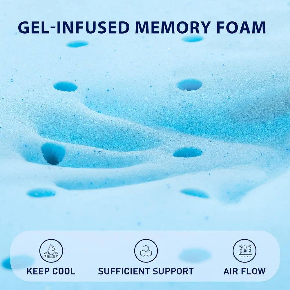 Gel-Infused Memory Foam Mattress Topper – Cooling Bed Topper Pad