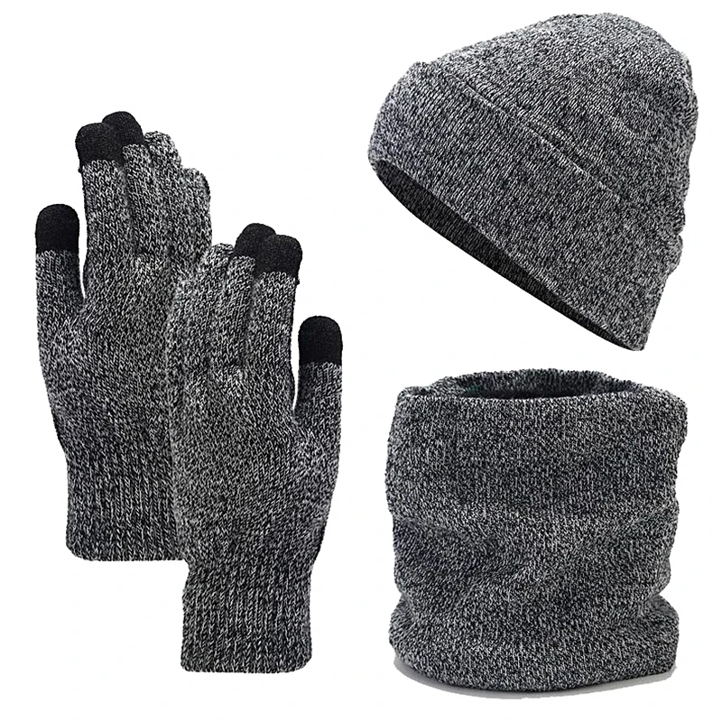 

Unisex Winter Warm Solid Color 3pcs Set Knit Beanie Hat Cap Scarf Ski Gloves Outdoor Hiking Cycling Hunting Military Men Caps