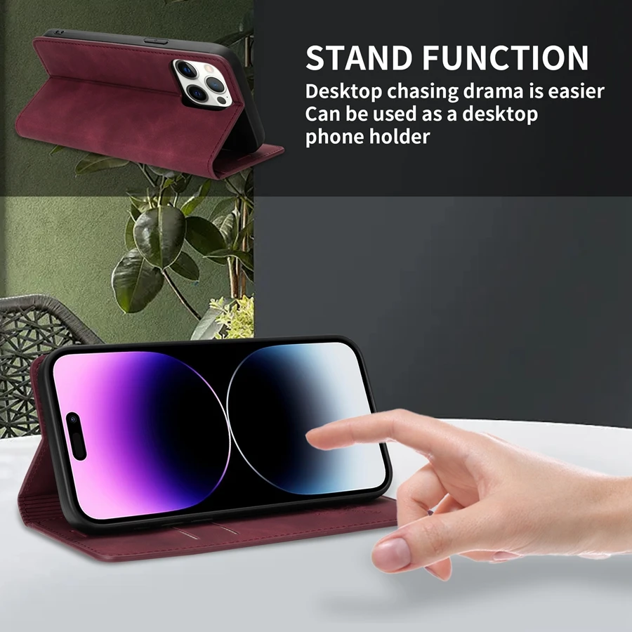 Leather Magnetic Flip Wallet Case with Card Slot and Skin-Friendly Design