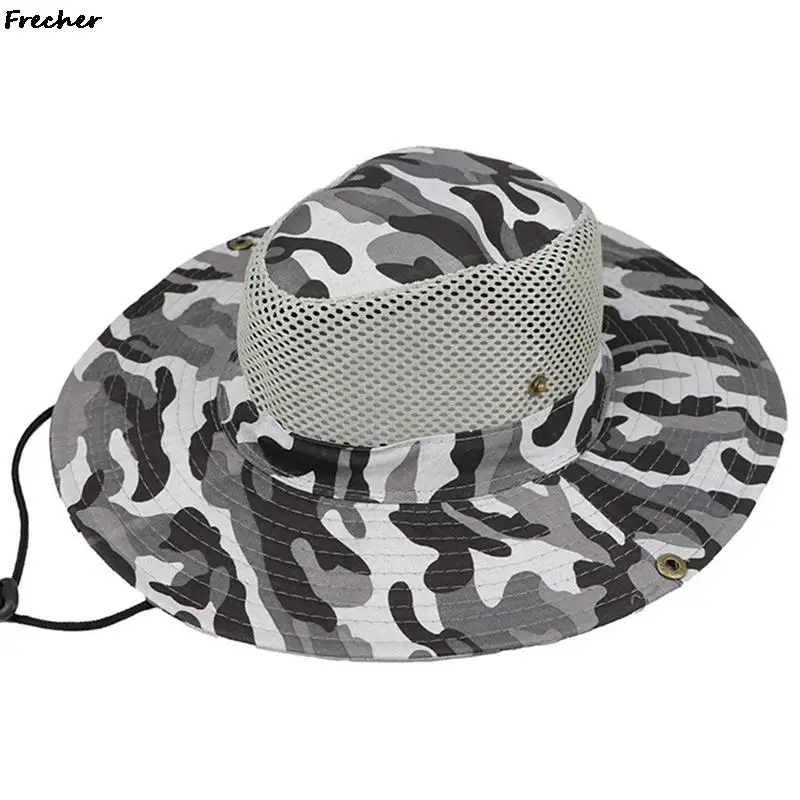 Men's Summer Bucket Hats Wide Brim Sun Cap Military Camo Hunting Fishing  Hiking Solid Camouflage Big Wide Round Sunshade Hat