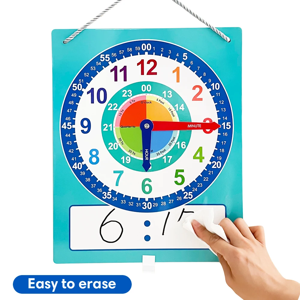 Montessori Writable Dry Erase Teaching Clock Telling Time Maths Teaching Aids Demonstration Clock for Primary School 10.9"x13.5" 5