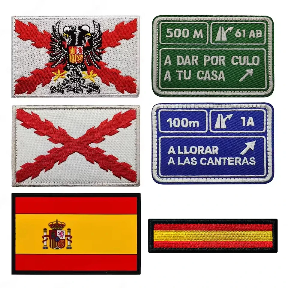 Spain Flag Hook & Loop Patches Custom Multicolor Cross Burgundy Embroidery Morale Tactics Backpack Helmet Armband