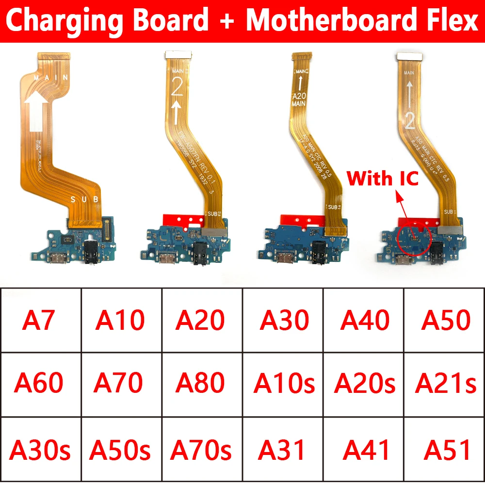 

USB Charging Port Dock Board Flex Cable With Micro + Motherboard Main Flex Cable For Samsung A10 A20 A30 A40 A50 70 A31 A51 A71