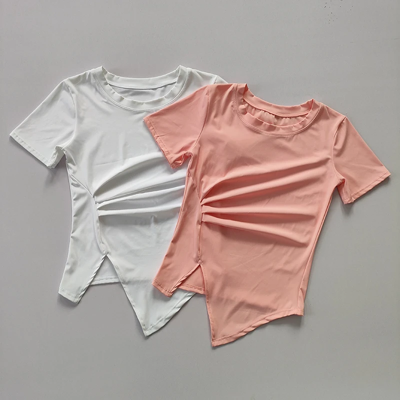 

Yoga Clothes Sports T-shirt Women Summer Slim Fit Split Breathable Short Sleeve Running Fast Dry Clothes Fitness Clothes Blouse
