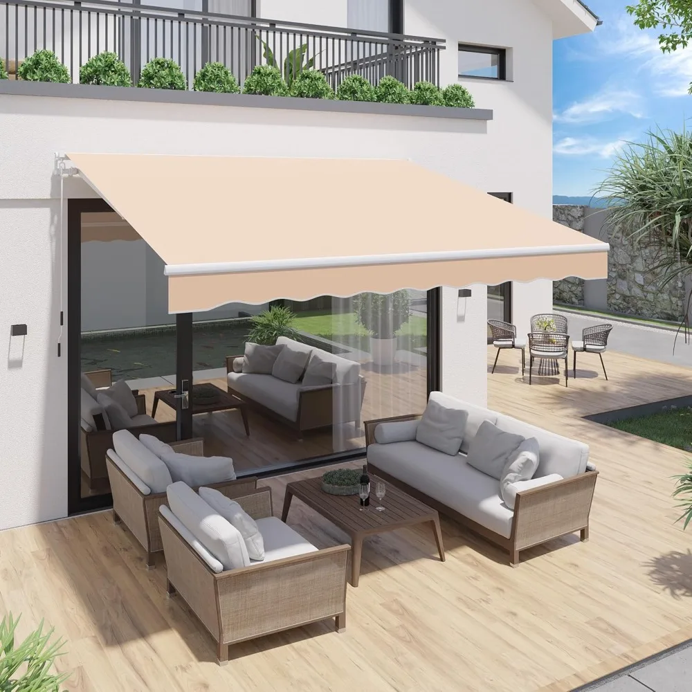 Awnings for Patio, 10'x8' Retractable Awning Cover Sun Shade Shelter, 280g/m² Premium Polyester with PU Coating Fabric Outdoor