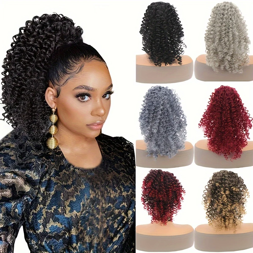Synthetic Short Ponytail 14 Inch Afro Puff Kinky Curly Drawstring Ponytail Clip In Hair Extensions Natural Hairpiece For Women