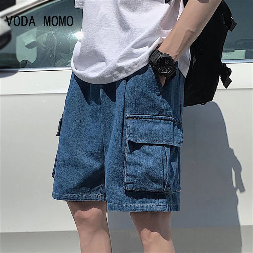 Fashion Summer Men Jeans Short Knee Length Multipocket Cargo Pants Men Retro Male Jeans Casual