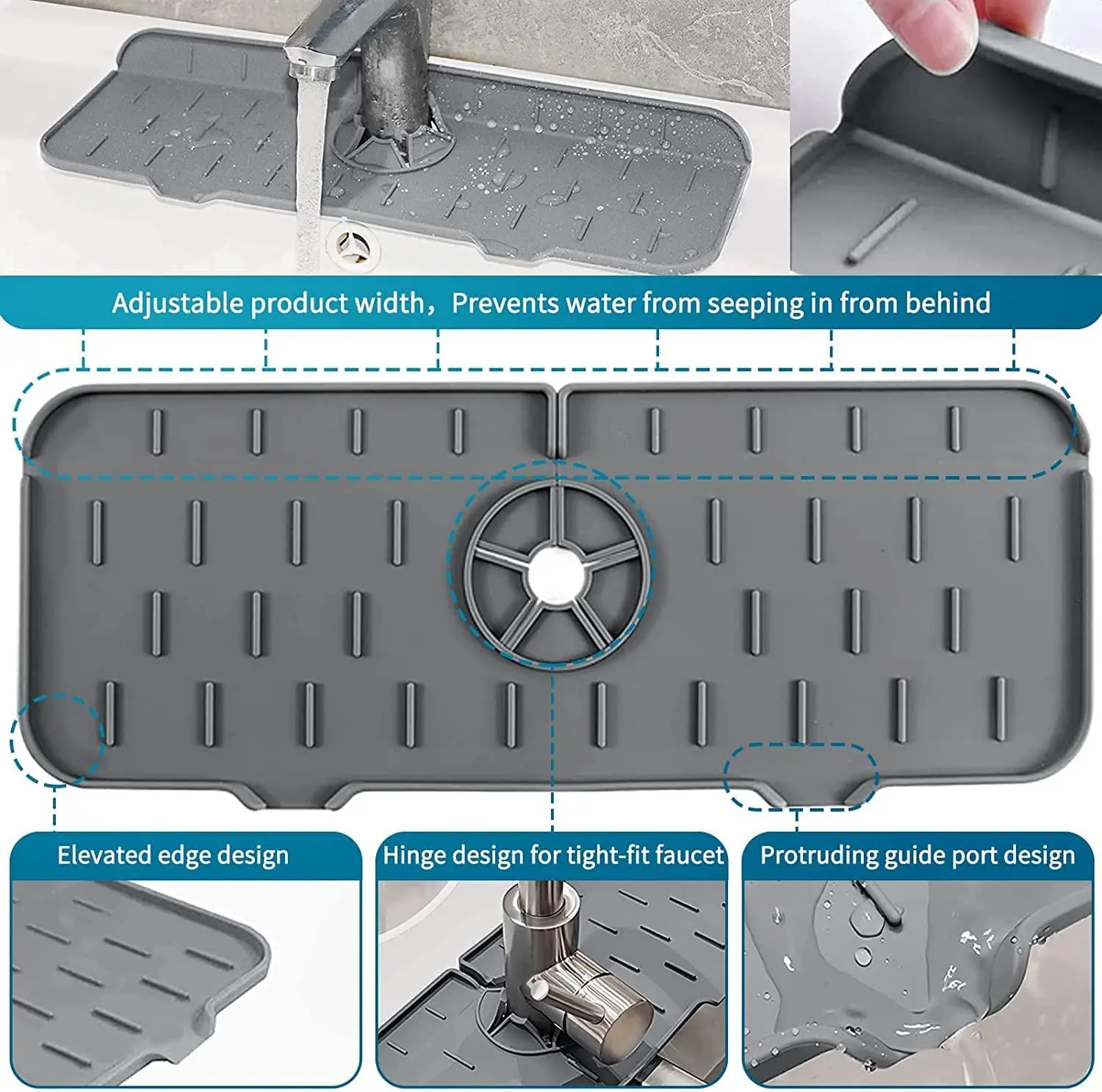 Kitchen Sink Splash Guard Faucet Absorbent Mat Silicone Faucet Splash Catcher Countertop Protector For Bathroom Kitchen Gadgets