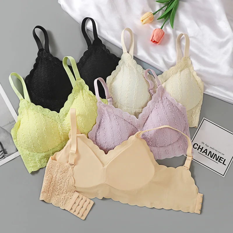 Women Gathered Breathable Thin Bra Comfortable Without Steel Ring Underwear Ladies Push Up Lingerie Solid Elastic Sexy Bralette