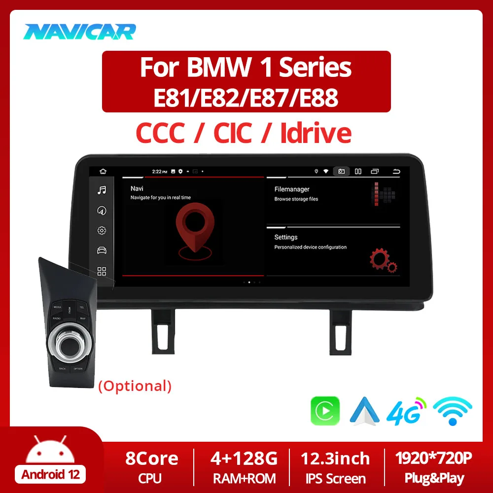

NAVICAR 12.3'' Car Radio 1920*720P Navigation CarPlay For BMW 1 Series E81 E82 E87 E88 2004-2011 Android GPS Multimedia Player