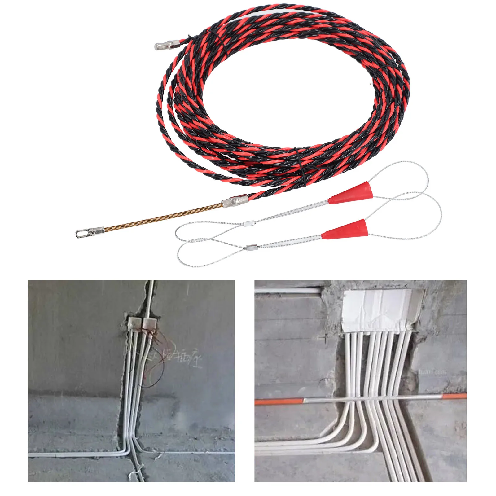 Wire Threader Electrical Wire Threader Flat Head Electrician Threading Device Manual Cable Puller with Gloves Cable Ties