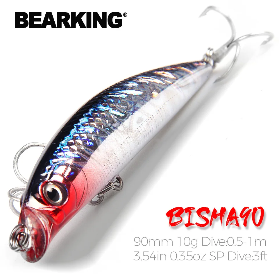 

Bearking 90mm 10g Fishing Lures Hard Bait 6 Color for Choose Minnow Quality Professional Minnow Built In Magnet Depth 0.8-1.5m