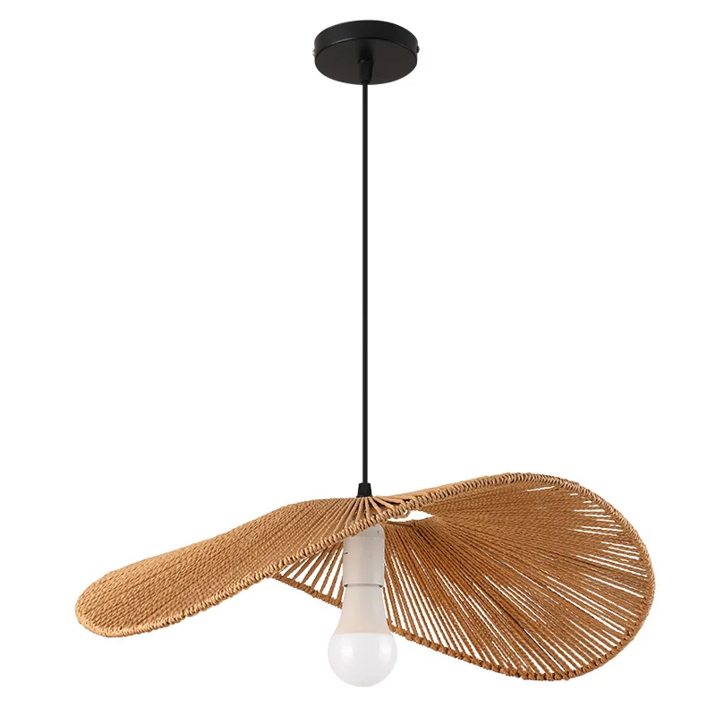 Boho Rattan Pendant Light Fixture Vintage Farmhouse E27 Hand Woven Hemp Rope Hanging Chandelier Retro Wicker Basket Pendant Lamp