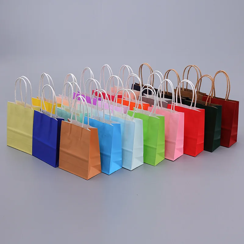 Kraft Paper Gift Bags with Handles 10/20/30/50/PCS Shopping Carry Craft Brown White Bag DIY Bag Party Christmas Supplies