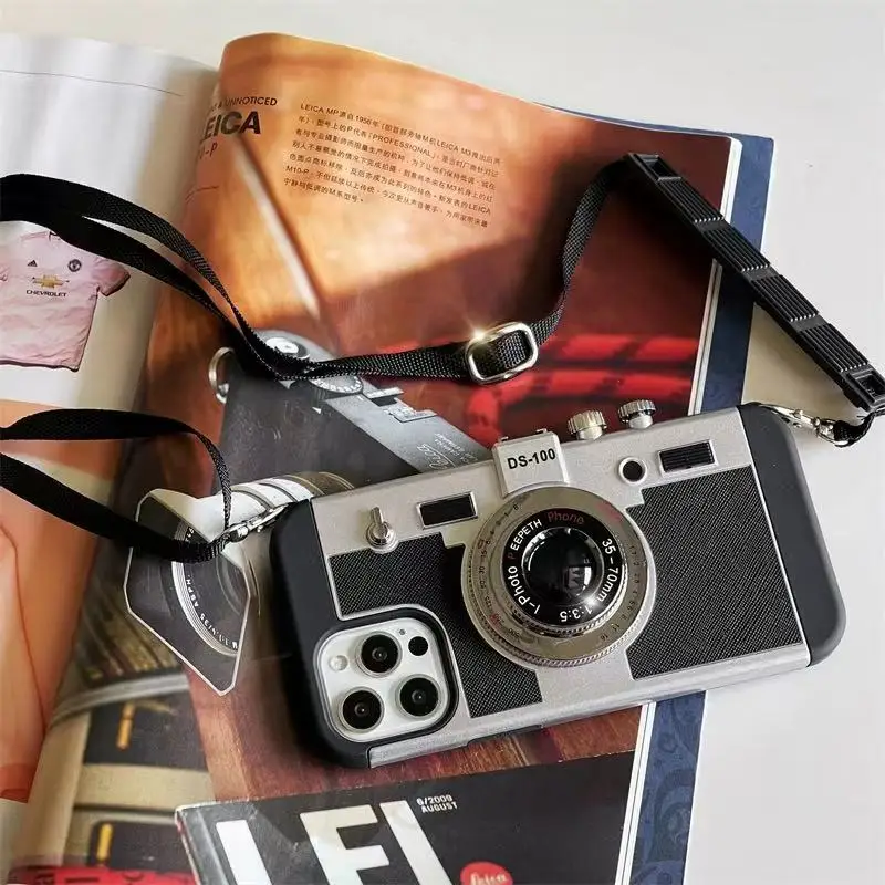 3D Retro Camera Crossbody Protective Phone Case Cover