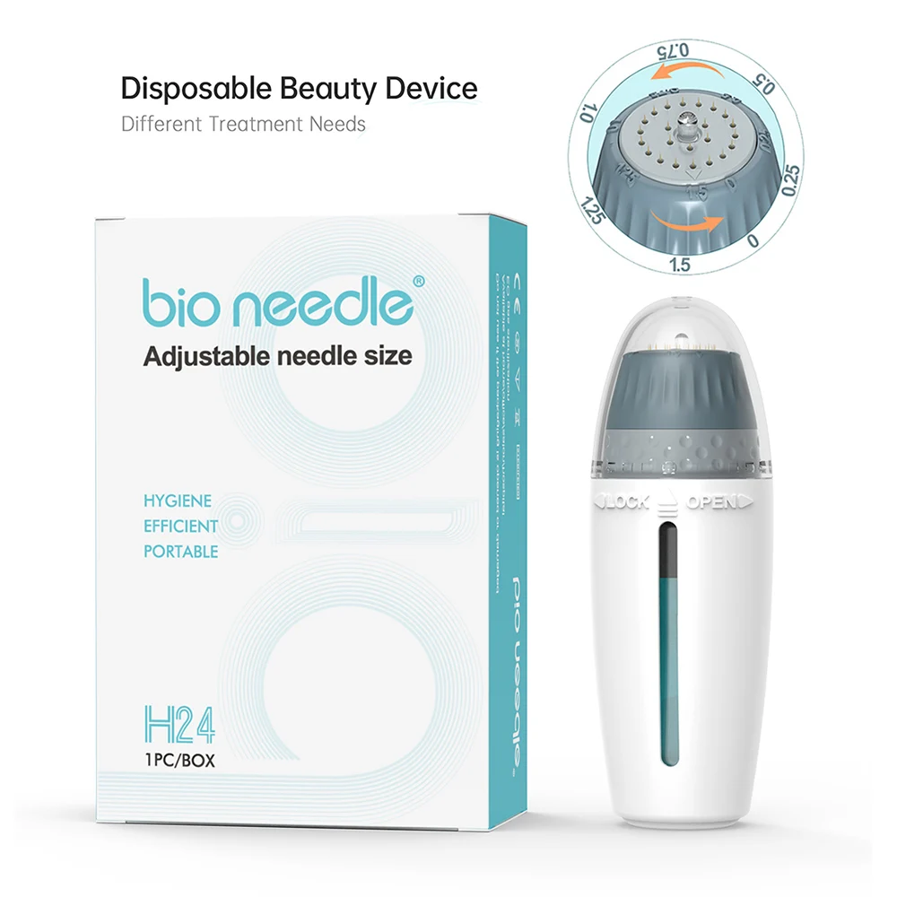 Bio Needle 24 Pin Titanium Microneedling Lunghezza Dell'Ago Regolabile Derma Stamp Applicatore Di Siero Cura Della Pelle Mesoterapia Facciale