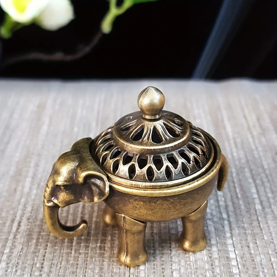 Antique Zinc Alloy Elephant Incense Burner with Creative Zen Incense Holder, Aromatic Stick Stand for Home Meditation Decor