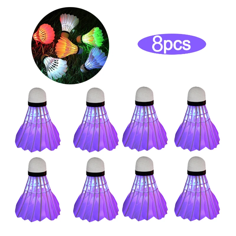 

8PCS LED Badminton Shuttlecocks Lighting Birdies Shuttlecock Glowing Badminton for Outdoor Sports Dark Night Badminton Shuttleco