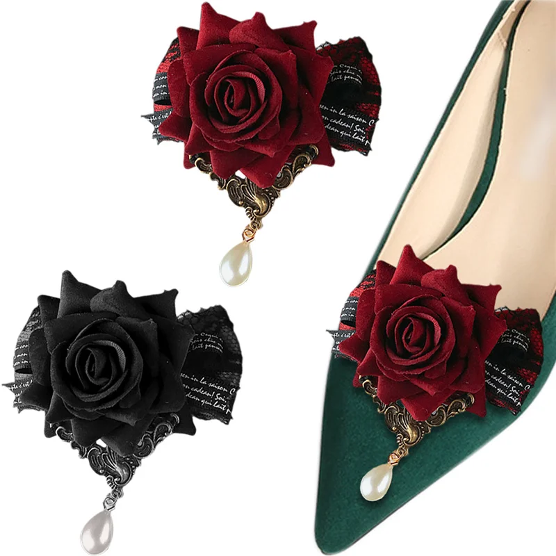 

1 Pair Rose Shoe Clips Pearl Pendant Shoe Decoration Detachable Shoe Embellishment Shoe Buckle for Flats Hat Bag Accessories