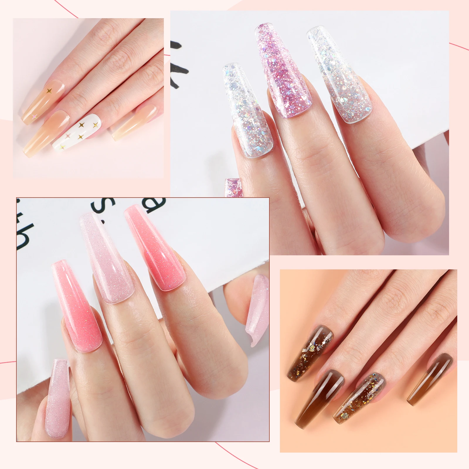 COSCELIA 10ml Nail Extension Gel Set Clear Nude Quick Nail Prolong Acrylic Crystal Extend Mold Nail Art Construction Gel Varnish 4