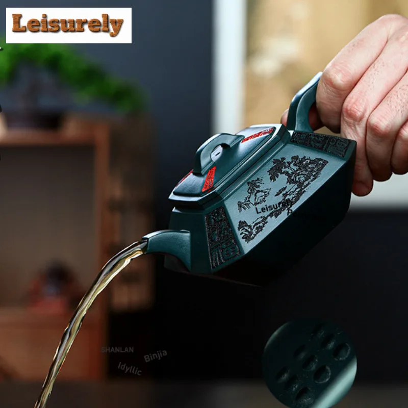 300ml Creative Yixing Purple Clay Teapots Handmade landscape Pot Raw Ore blackish green Mud Tea Infuser Kettle Zisha Tea Set