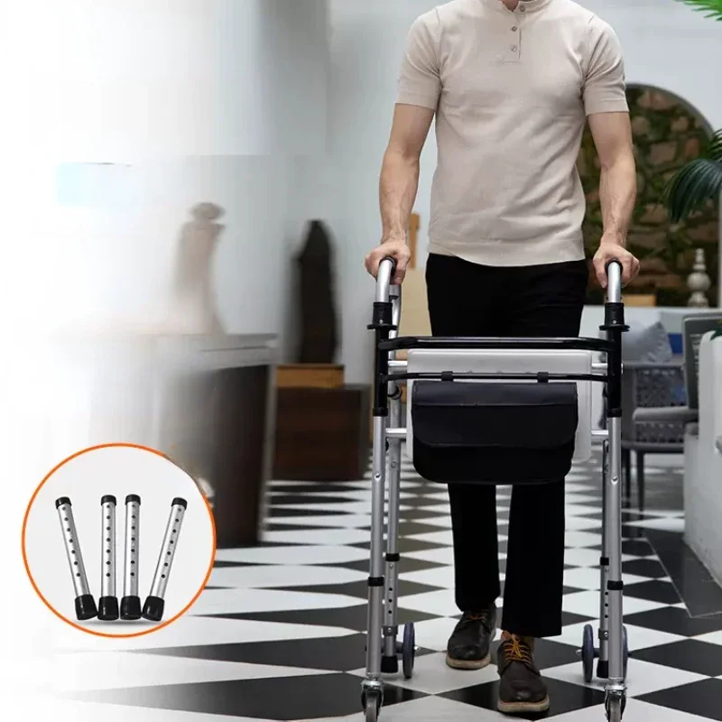 Foldable FourLegged Walker Cane NonSlip Elderly Support Portable Trolley Easy Mobility Walking Aid Adjustable Senior Walker