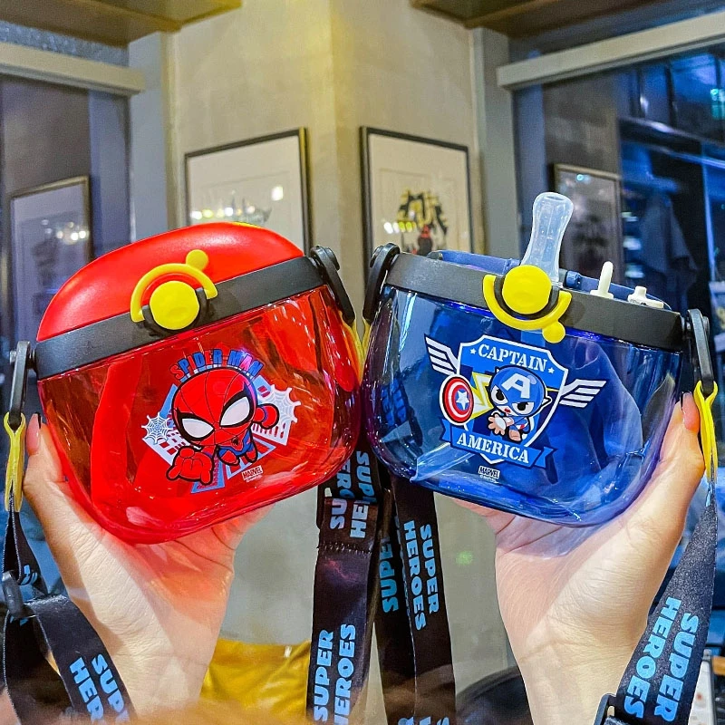 

500ML DISNEY Mickey water Bottles MARVEL Spider-Man kids Feeding cup with Straw Cute Round drinking cup for children drink ware