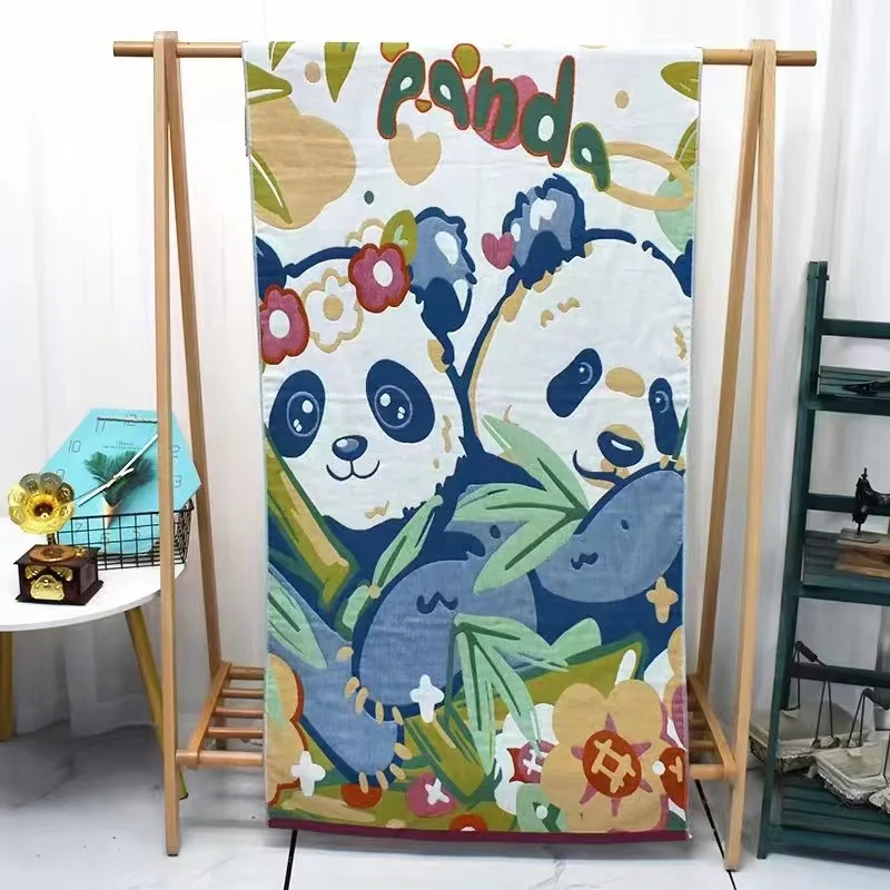 

80*160cm New BathTowel Pure Cotton Gauze Soft All Cotton Quick Drying Cartoon Panda Mitch Bath Towel for Adults and Children