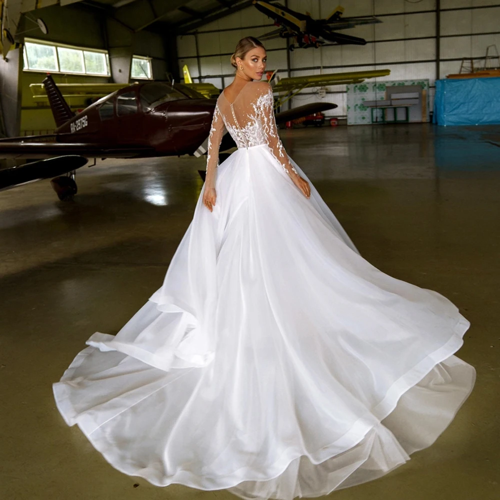 Customized Off Shoulder Wedding Dresses Organza 2025 Strapless Full Sleeve Bridal Gowns for Women New Summer Vestido De Novia