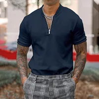 Solid Color T-shirts for Men Fashion Zipper V-Neck Tops Short Sleeve Loose Casual Men T-Shirt Pullover Camiseta Masculina - Image 4