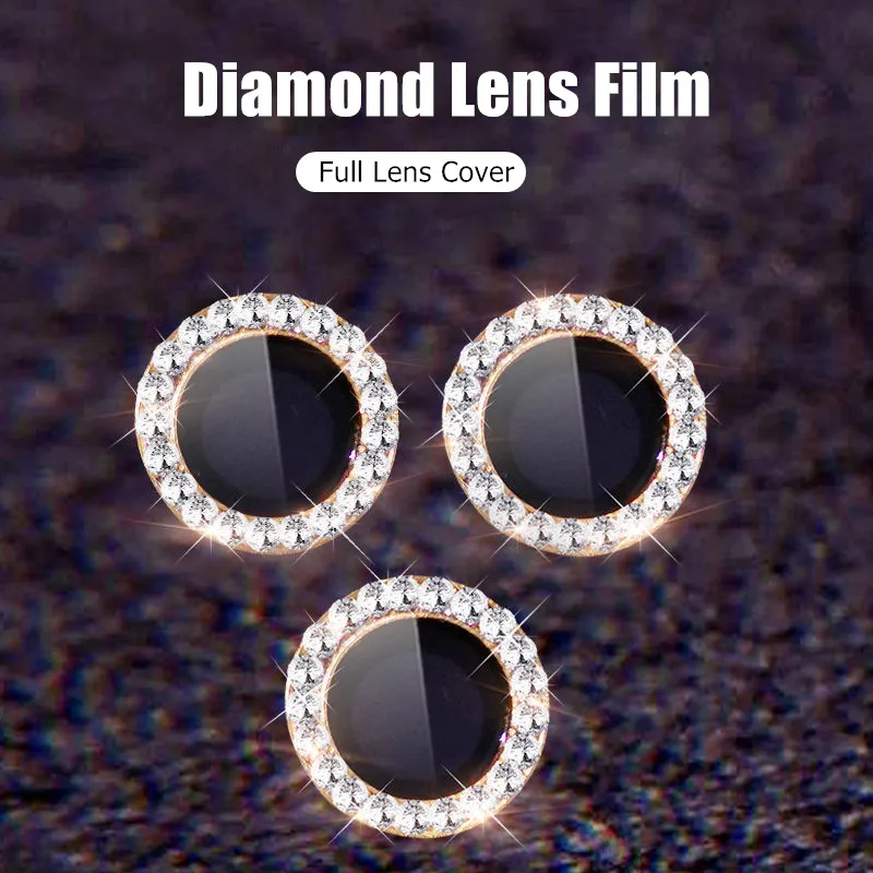 Sparkling Diamond Rhinestone Metal Ring Camera Lens Protector with Tempered Glass - Full Cover