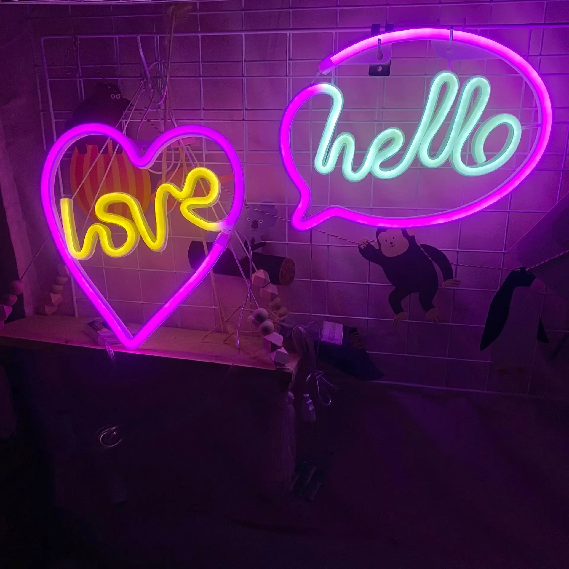 Description Picture 2 of itemHello LED Neon Sign USB Powered Neon Signs Night Light 3D Wall Art & Game Room Bedroom Living Room Business Bar Decor Lamp Signs