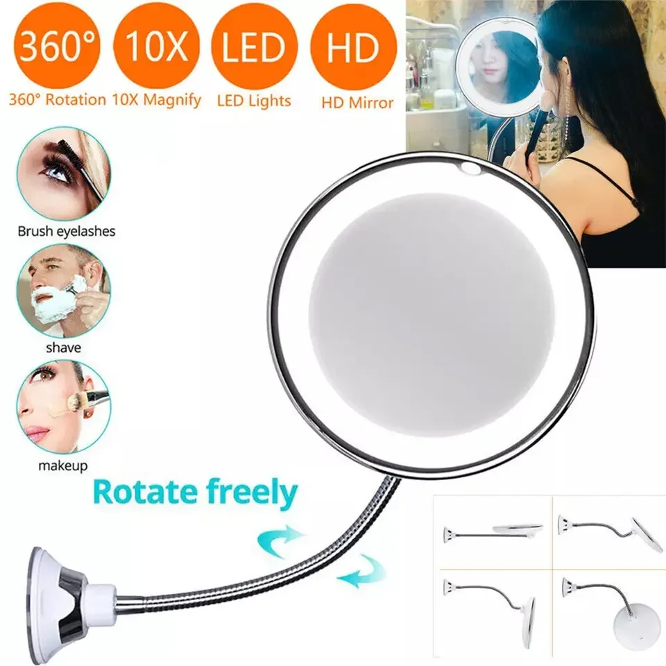 กระจกแต่งหน้าแบบขยาย 10 เท่า พร้อมไฟ LED หน้าจอสัมผัส ไฟแต่งหน้าแบบตั้งโต๊ะ ดีไซน์แบบพกพา พร้อมฐานดูดติดแน่น 1