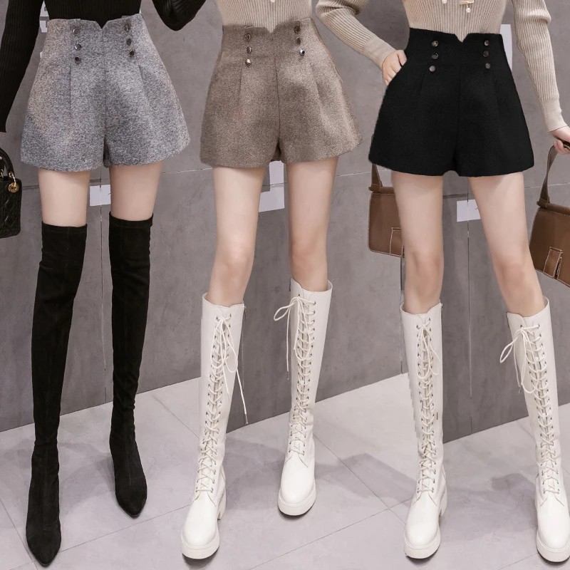 2023 Autumn/Winter High Waist Versatile Loose Woolen Wide Leg Pants Fashion Trend Shorts for Women