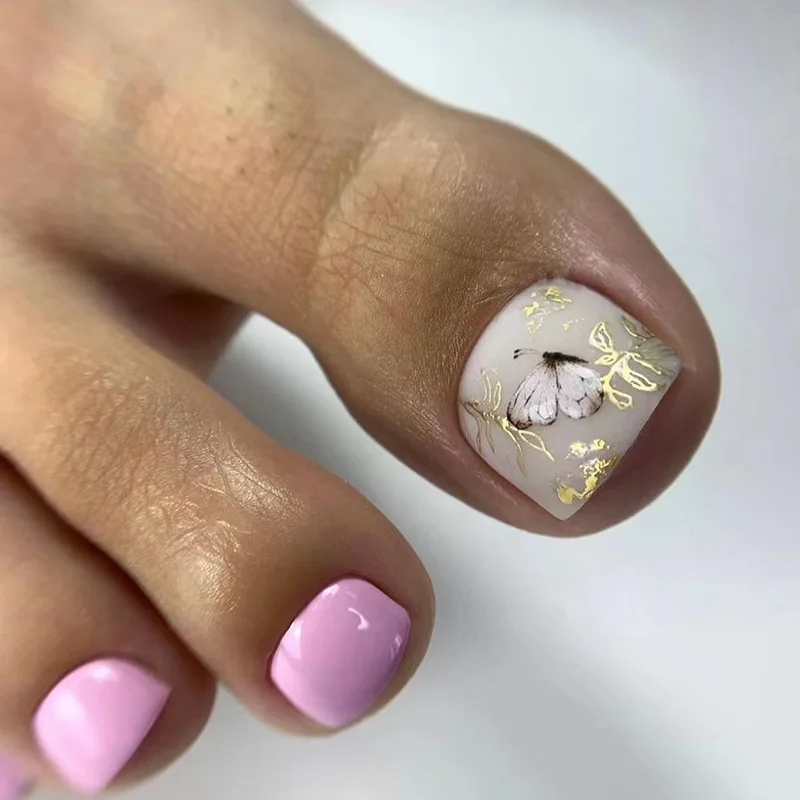 Uñas de los pies postizas de flores para mujer, manicura artística