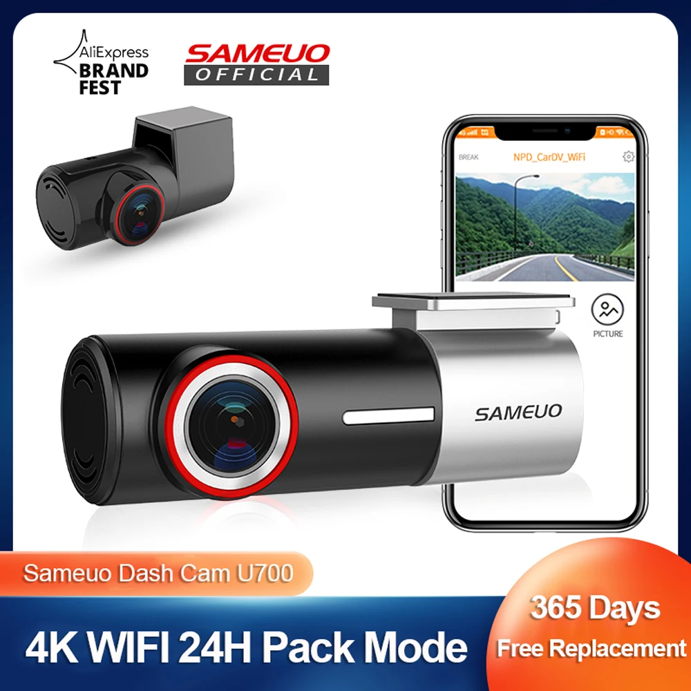자동차 Dvr 대시 캠 전면 및 후면 카메라 녹화 QHD1944P 4K 와이파이 비디오 레코더 24 시간 주차 SAMEUO U700, 차량용 블랙박스 대시캠 블랙박스