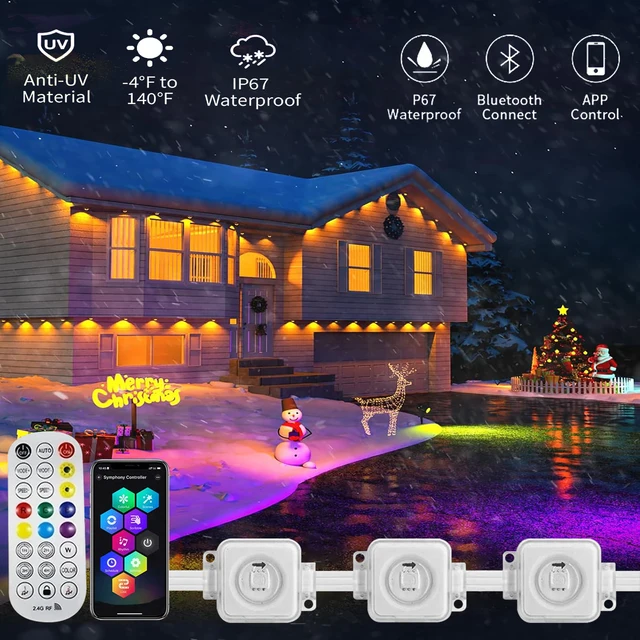 LED Permanent Outdoor Eaves Atmosphere Light String Bluetooth APP Control 72 Colors Suitable for Christmas, Halloween, Parties 1