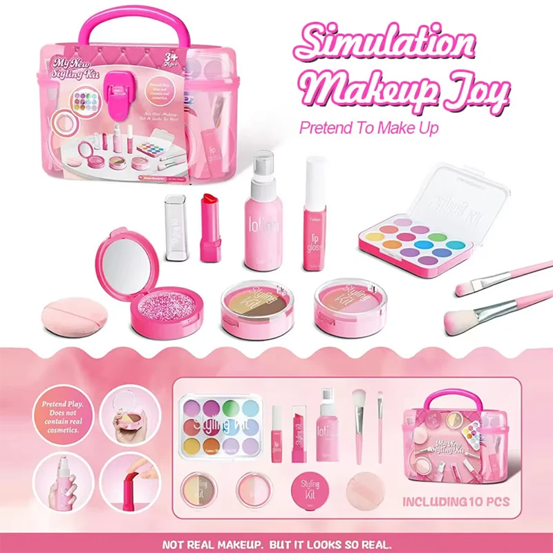 10 pièces/ensemble Simulation semblant maquillage jouer maison jouets jeu cosmétiques ensemble fard à paupières Palette rouge à lèvres applicateurs (pas de maquillage réel)