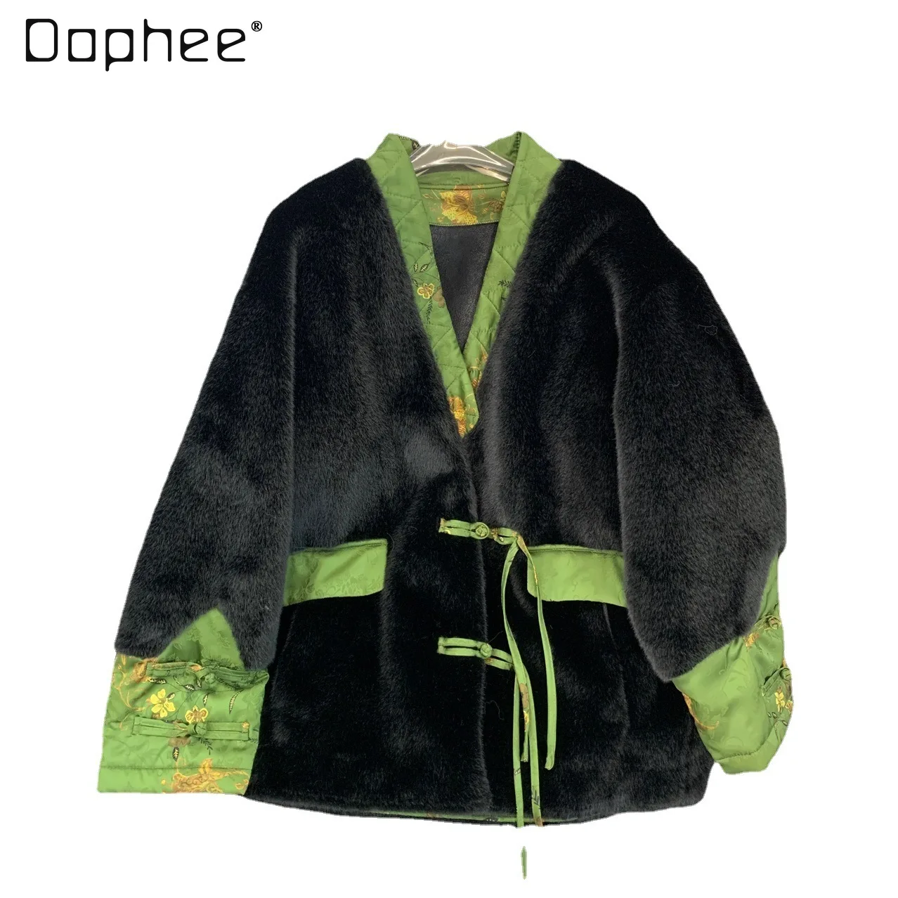 2023 New Fall Clothing Socialite Woman Imitated Mink Fur Furry Coat Chinese Style Retro Long Sleeve Mid-Length Jacket for Women