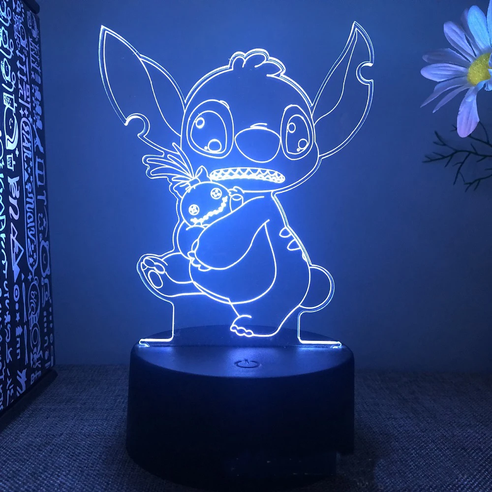 holiday nights of lights DisneyLilo & Stitch 3D Night Light 7/16 Color Changing Light Acrylic Board Bedroom Decoration Touch Remote Control Light Gift night lamp Night Lights