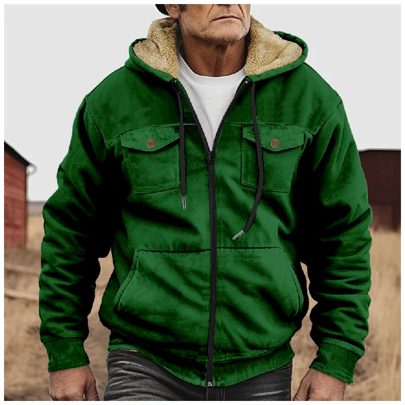 

New Colorful Plaid Cotton Coat Hooded Sweater Casual Printed Men's Fur Loop Arctic Velvet Zipper Patch Pocket Hooded Sweater a05
