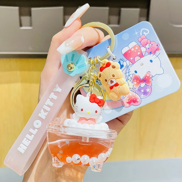 Kawaii Anime Sanrio Hello Kitty Mymelody Kuromi Bubble Bath Pvc Keychain  Fashion Bag Decor Pendant Cute Cartoon Girl Toys Gift