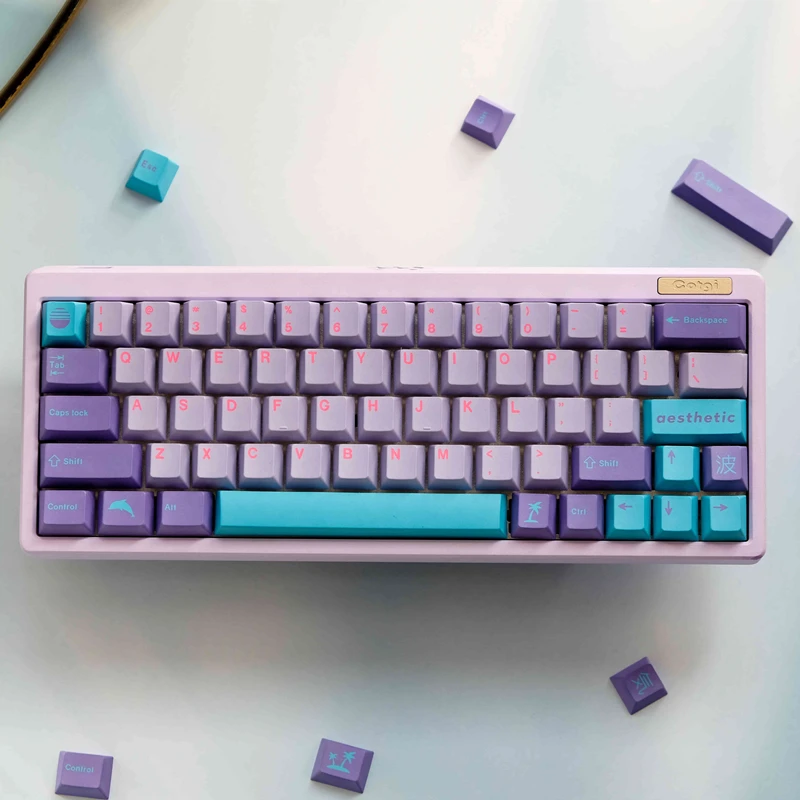 Chaves Conjunto Gmk Vaporwave Keycaps Pbt Tintura Sublimação Chave Tampa Cherry Perfil Keycap para 61 64 68 84 96 980 104 Teclado 129 - Imagem 4