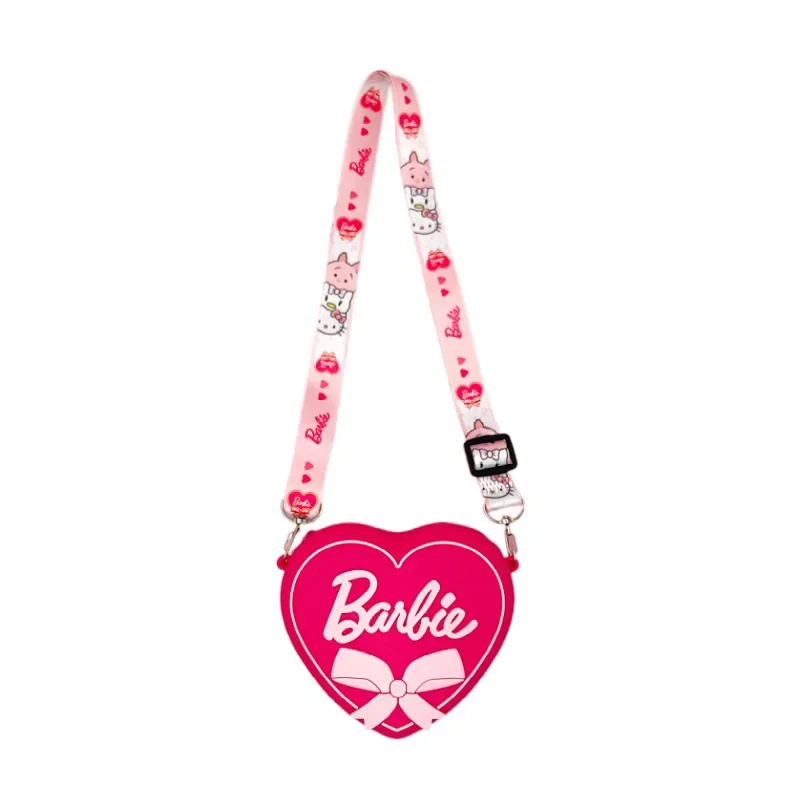 

Kawaii Barbie Coin Purse Pink Heart Shape Silicone Wallet Bags Accessories Shoulder Strap Kids Girls Toys for Children Gift